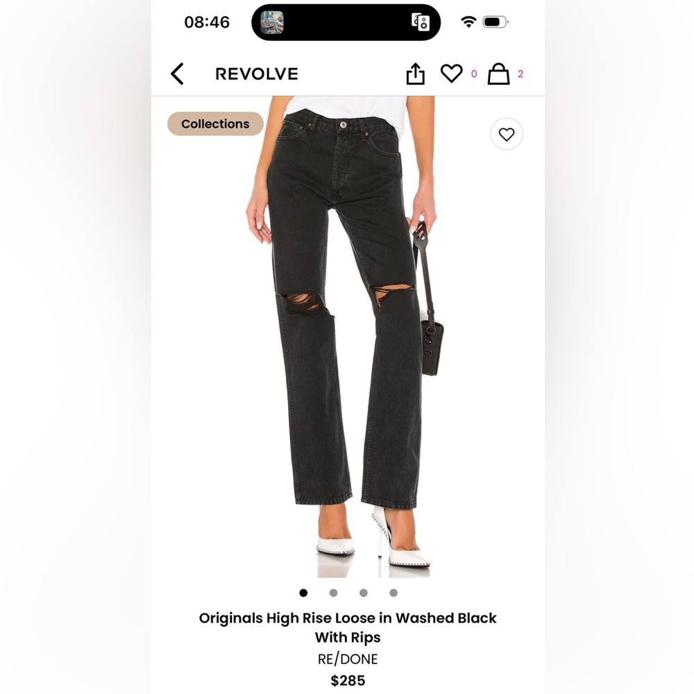RE/DONE High Rise Jeans in Washed Black
With Rips, size 25